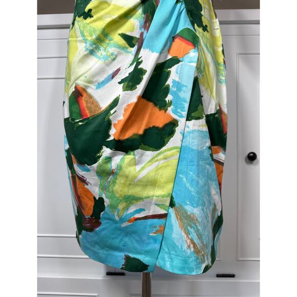 London Times Watercolor Print Ruched Sleeveless Dress Sz 12 Wrap Cotton Colorful - Picture 4 of 12